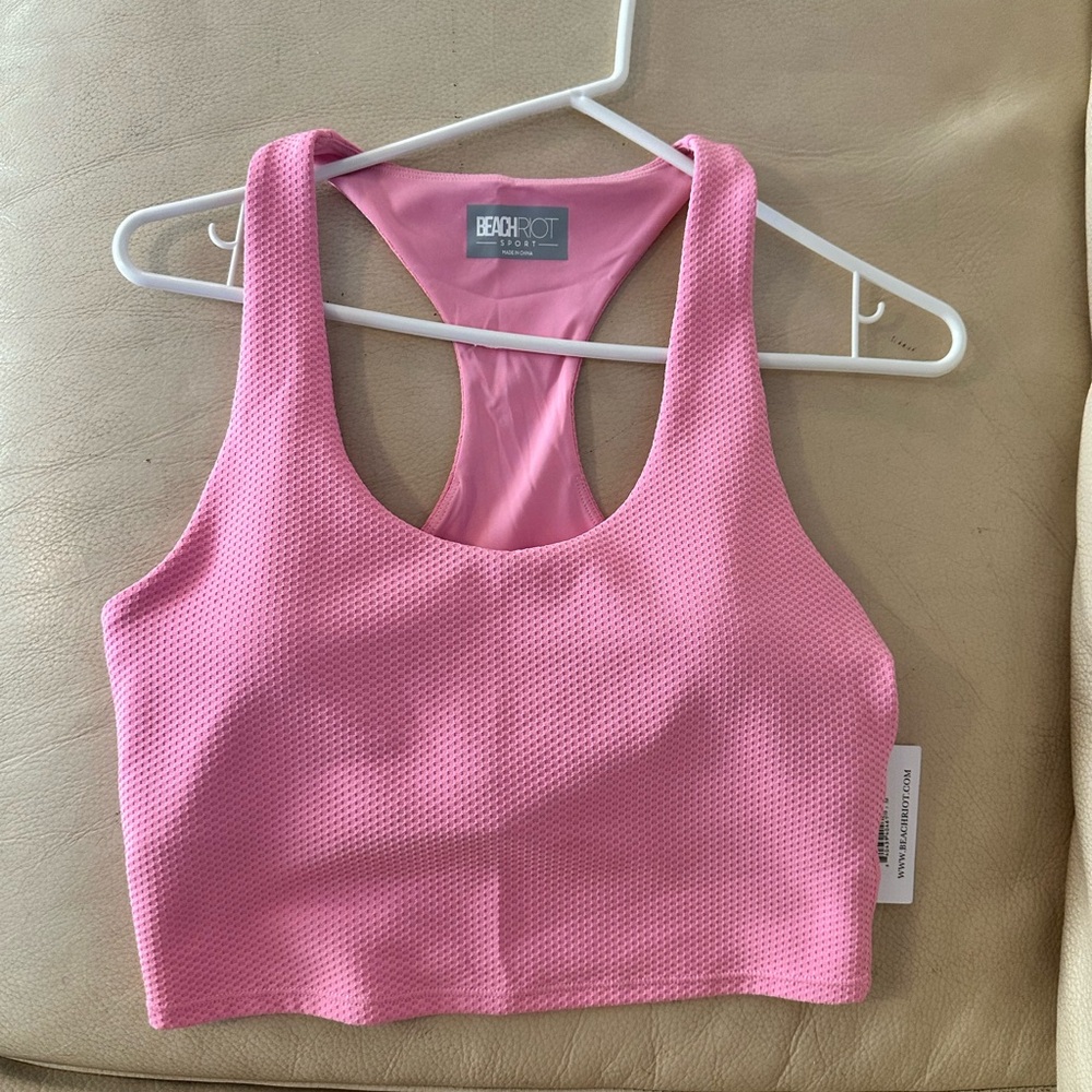 Beach Riot Pink Waffle Sports Bra Tank